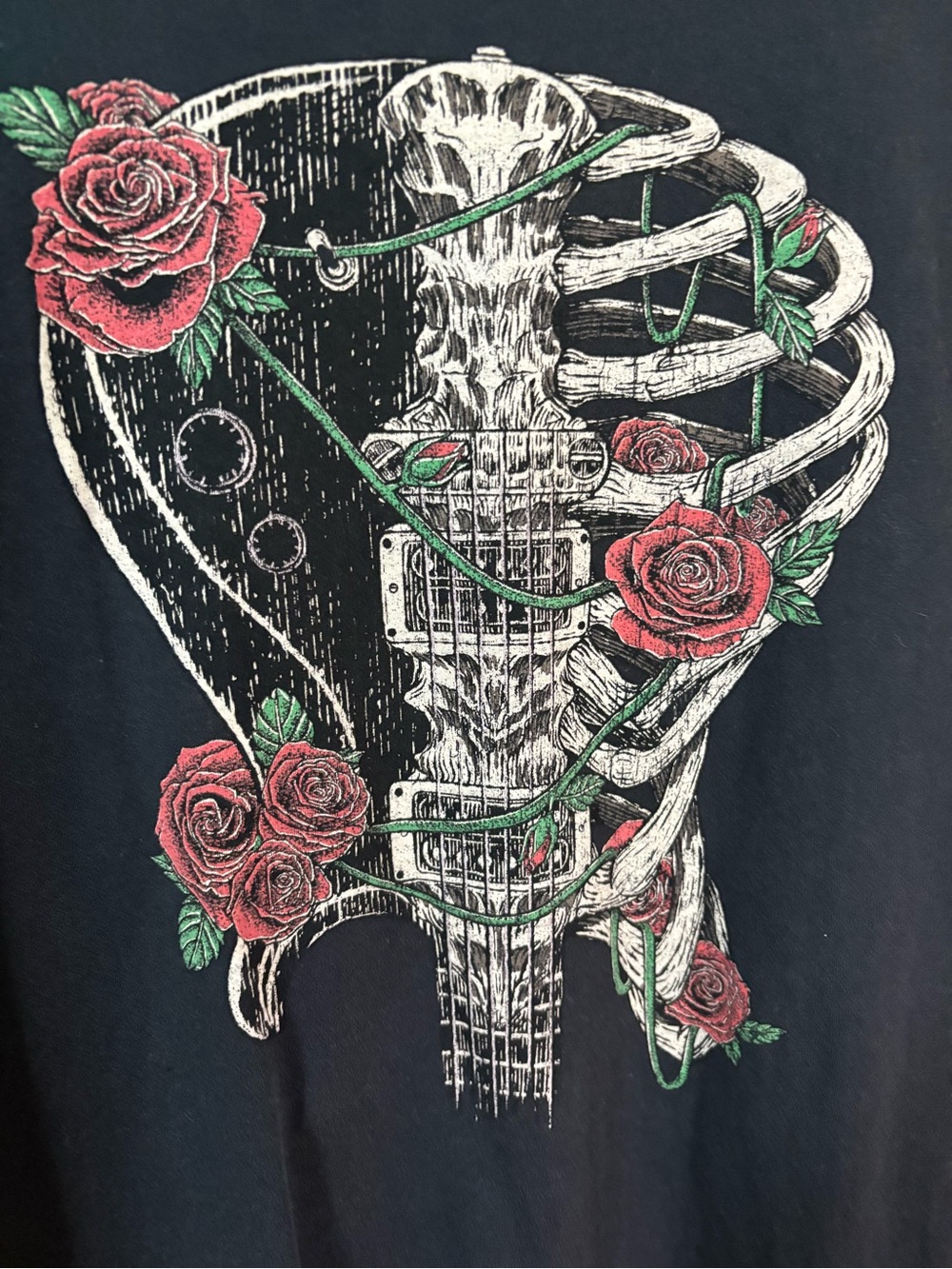 Torrid Black Women's Short-Sleeve Tee with Rose & Guitar Ribcage open back - Picture 3 of 8